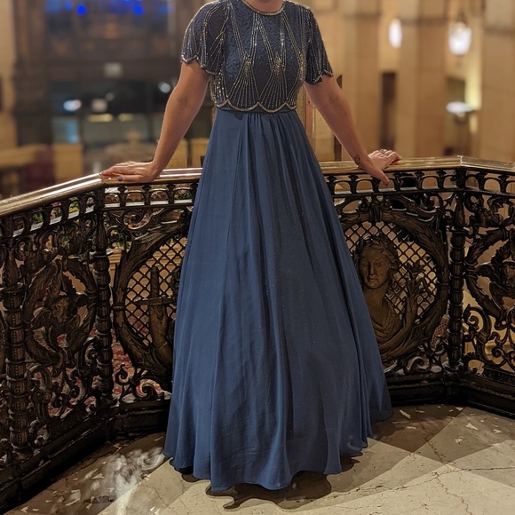 ASOS beaded vintage style tulle dress scallop edge design blue and silver sz 4 - Picture 14 of 14